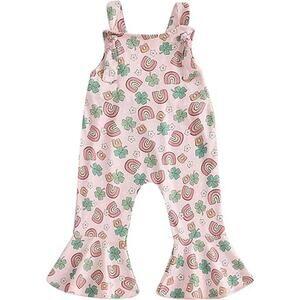 NWT ~ Pink Rainbows & Shamrocks Girls Bellbottom Flare Overalls Pants